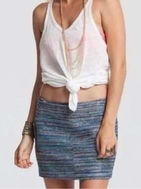 🟠NWT CHASER Silk Blend Metallic Zipper Mini Skirt in Multi Color Stripes MED